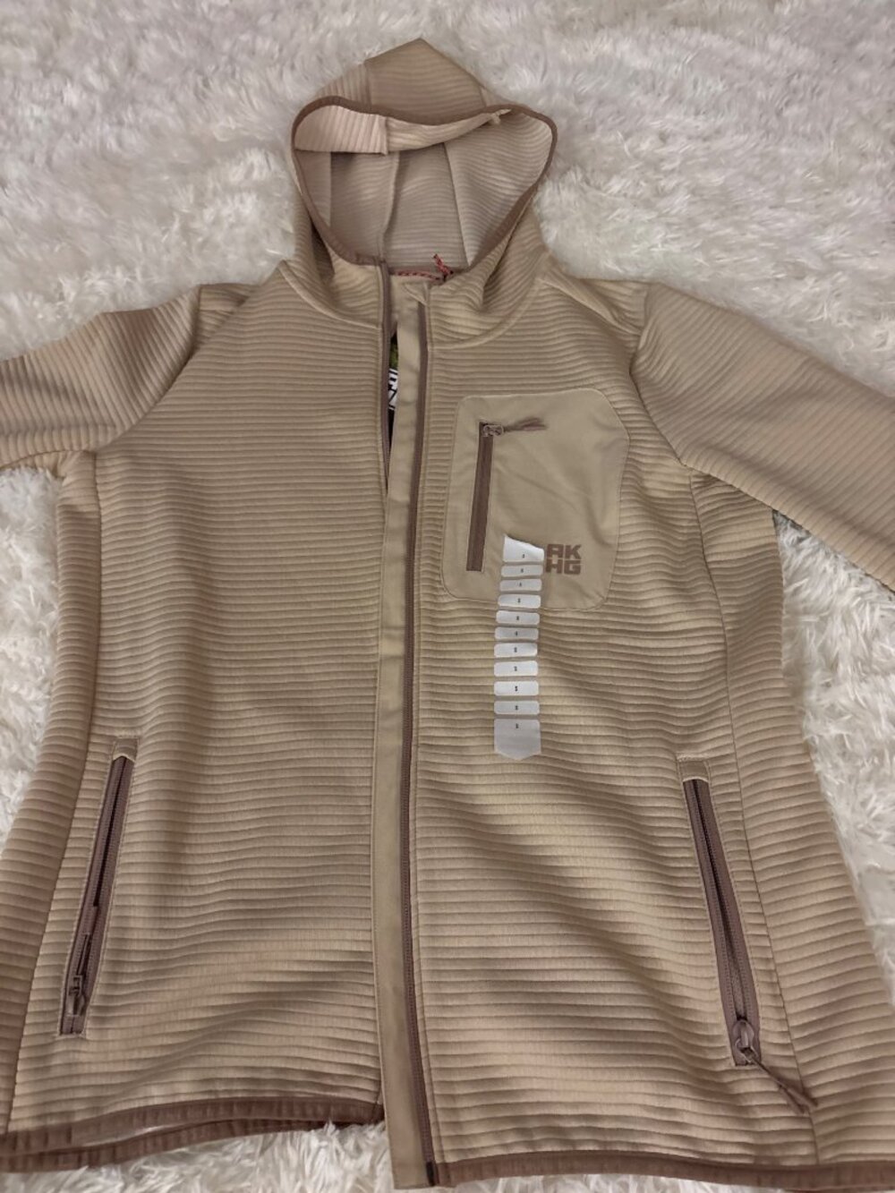 AKHG Womens Blackburn Full Zip Hoodie Beige Performance Fleece S Ribbed Design - Picture 11 of 14
